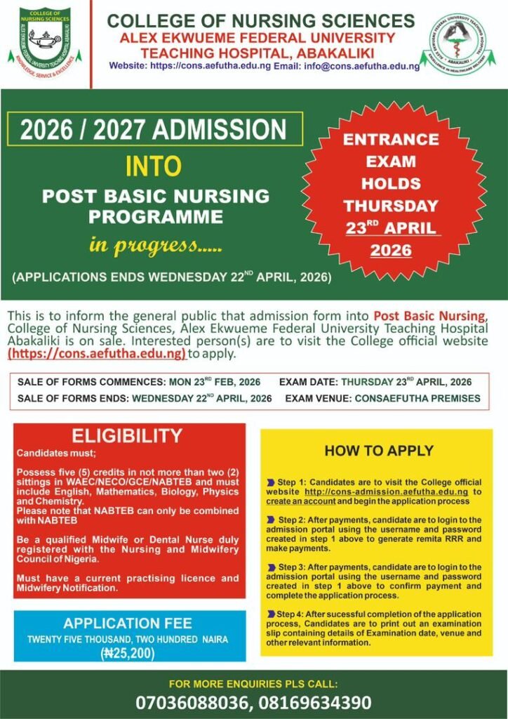 College Of Nursing Sciences, Alex Ekwueme Begins Sales Of 2026/2027 ...